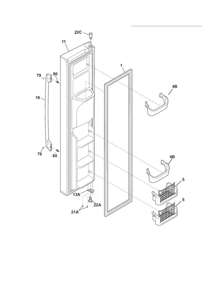 Freezer Door Diagram and Parts List for FPHC2399KF6  Frigidaire Refrigerator