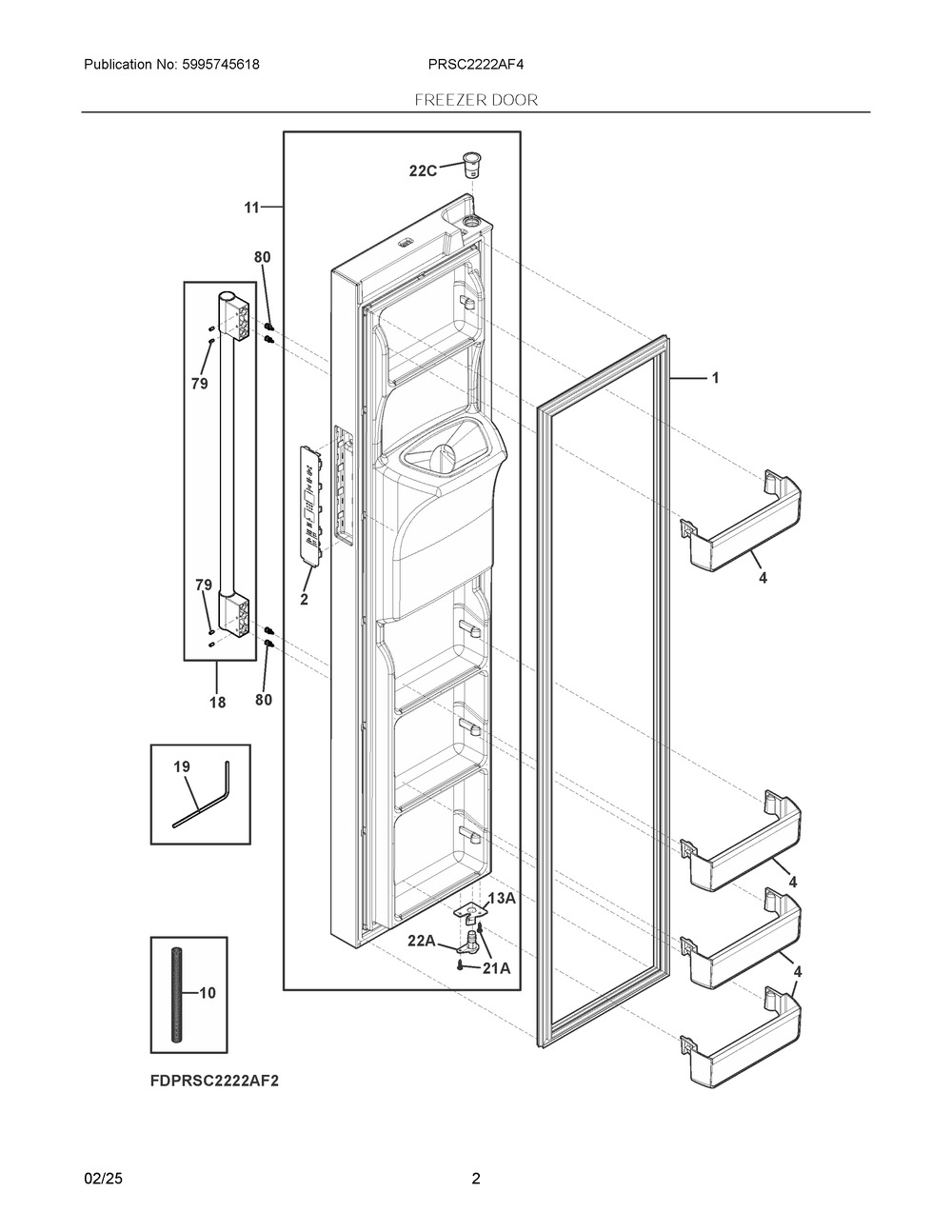 Freezer Door Diagram and Parts List for PRSC2222AF4  Frigidaire Refrigerator