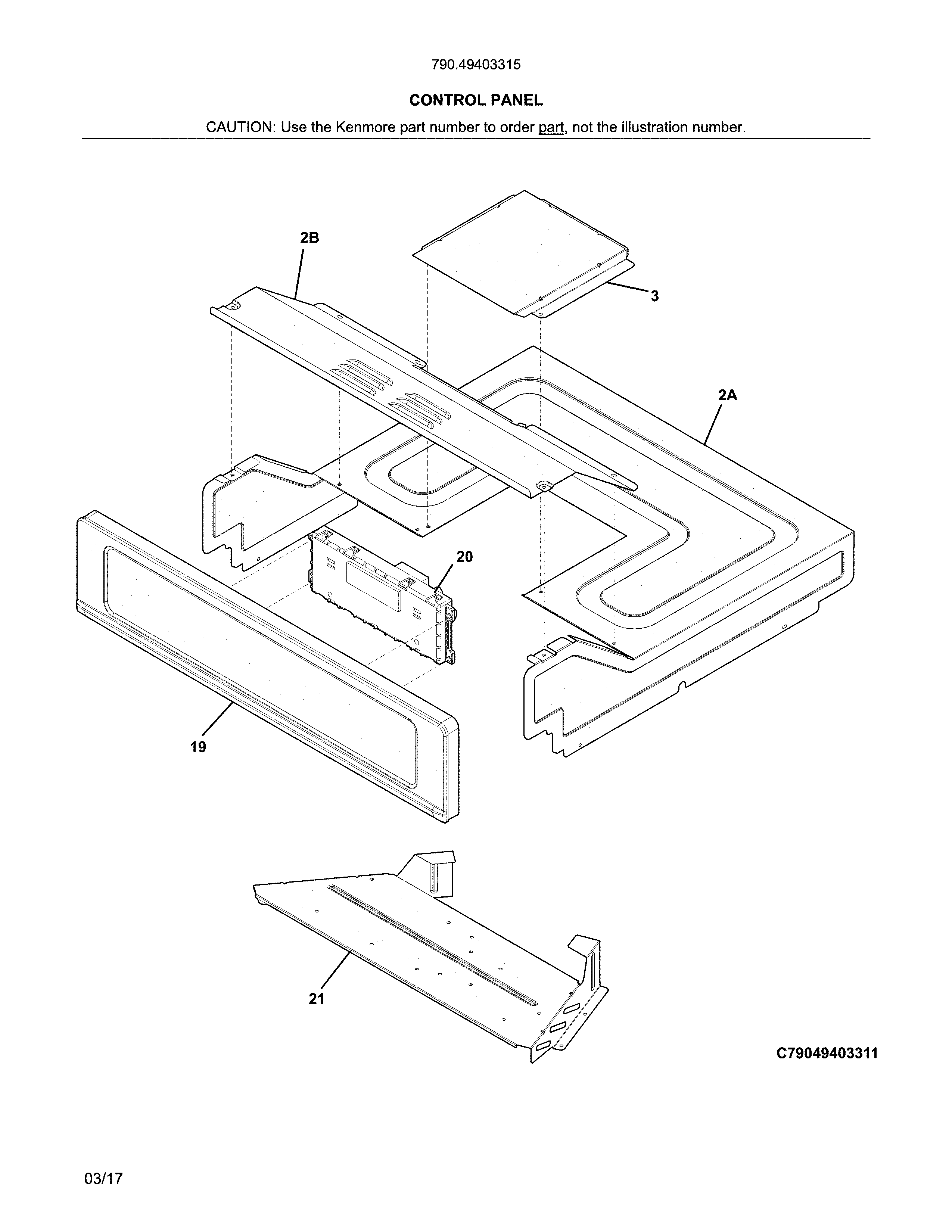 Control Panel Diagram and Parts List for 79049403315  Kenmore Wall Oven