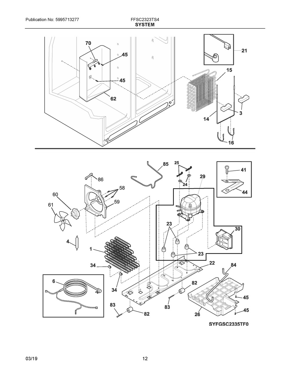 System Diagram and Parts List for FFSC2323TS4  Frigidaire Refrigerator
