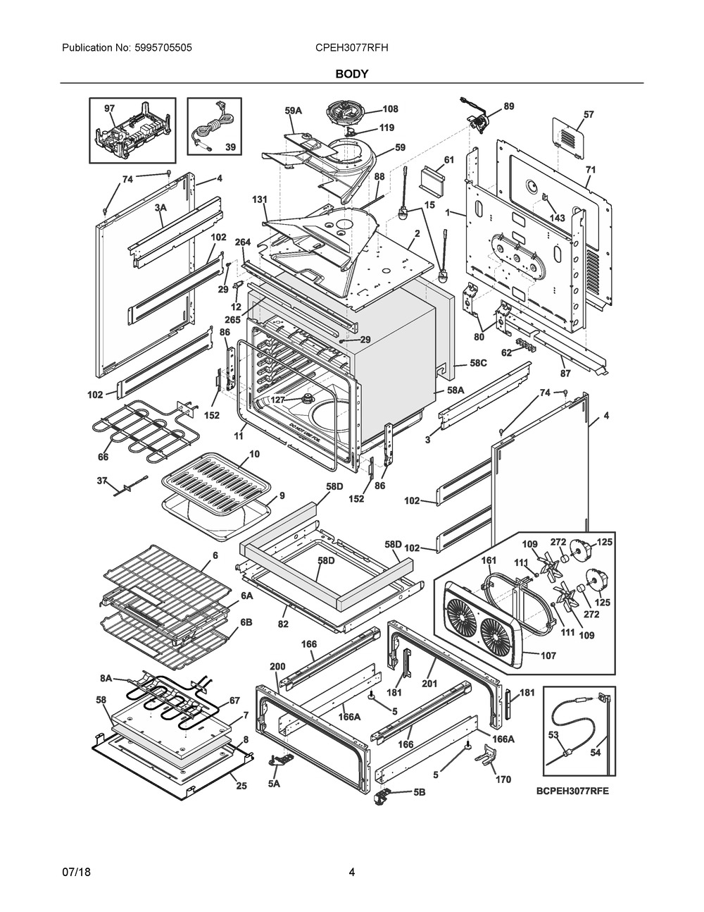 Body Diagram and Parts List for CPEH3077RFH  Frigidaire Range