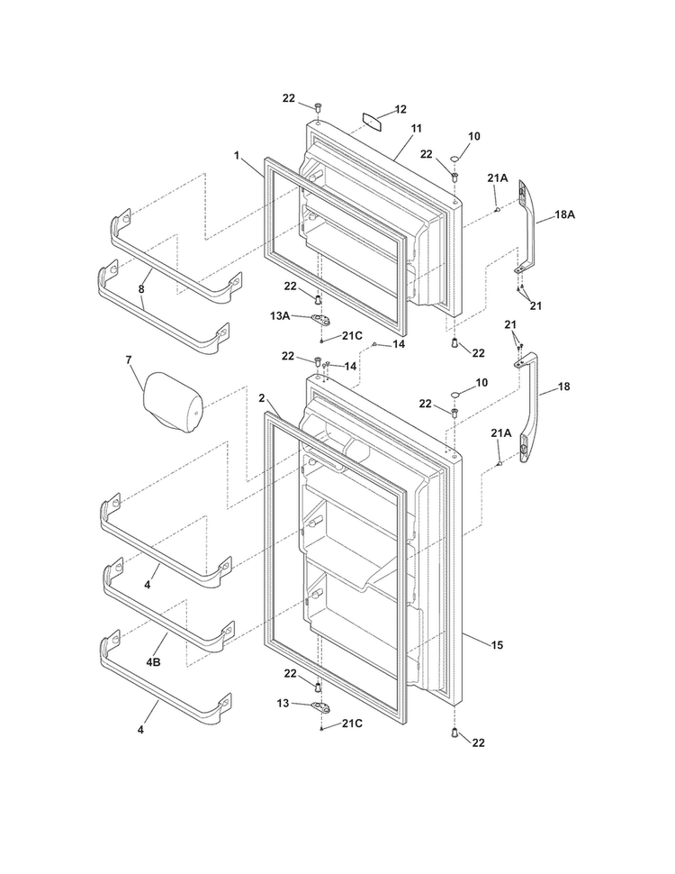 Doors Diagram and Parts List for FFHT1816PS1  Frigidaire Refrigerator