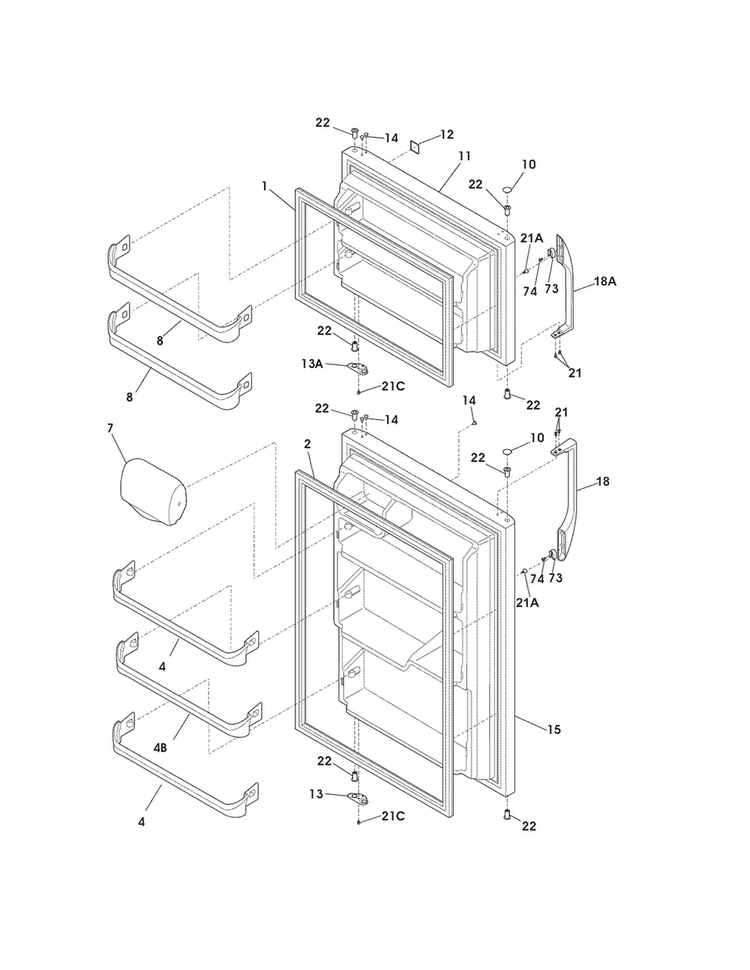 Door Diagram and Parts List for 25361743019  Kenmore Refrigerator