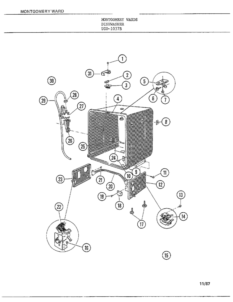 Dishwasher Page 5 Diagram and Parts List for 1037B  Frigidaire Dishwasher