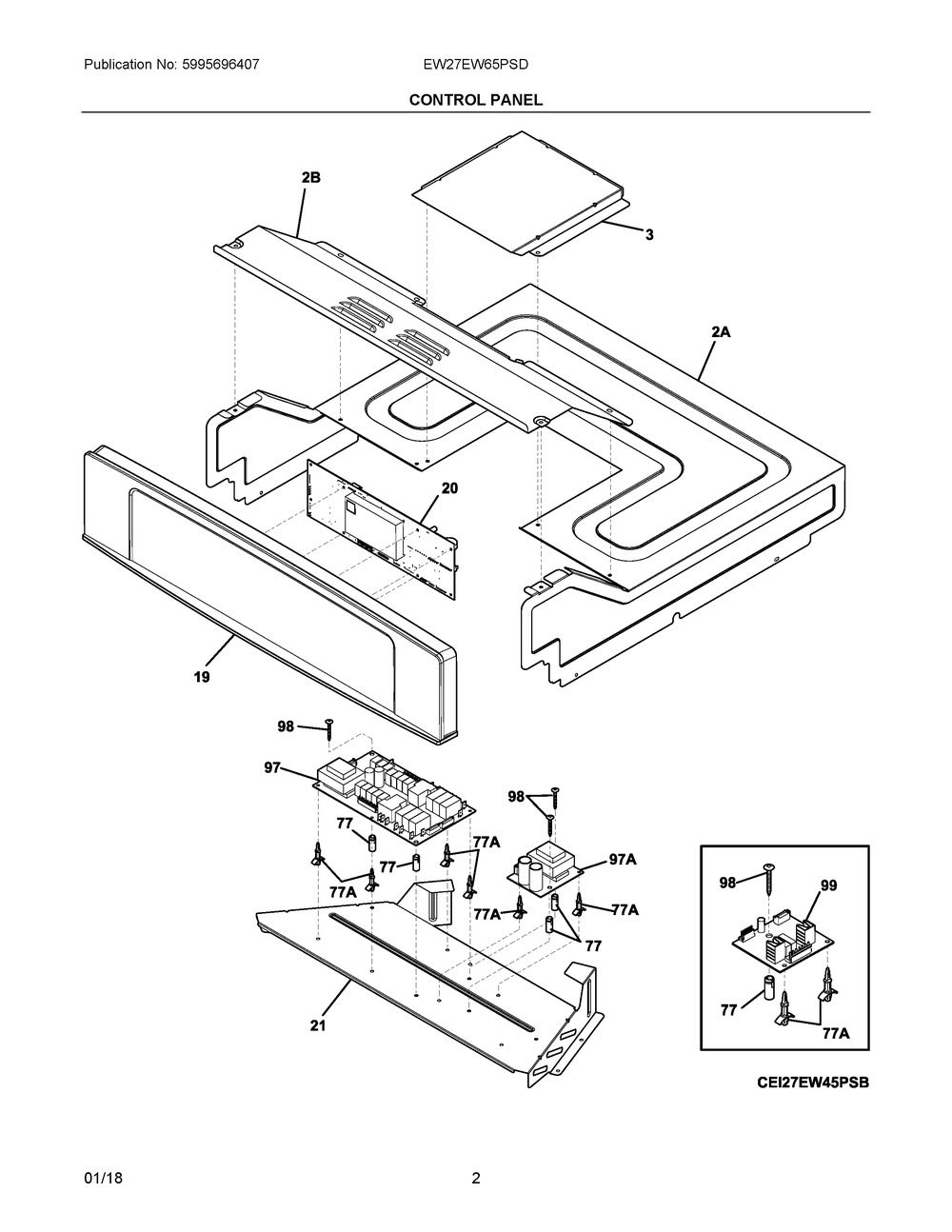 Control Panel Diagram and Parts List for EW27EW65PSD  Frigidaire Wall Oven