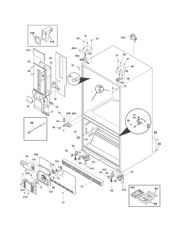 Cabinet Diagram and Parts List for E23BC68JPS7  Electrolux Refrigerator