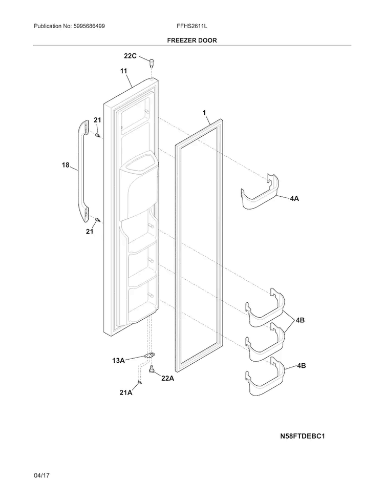 Freezer Door Diagram and Parts List for FFHS2611LBNA  Frigidaire Refrigerator