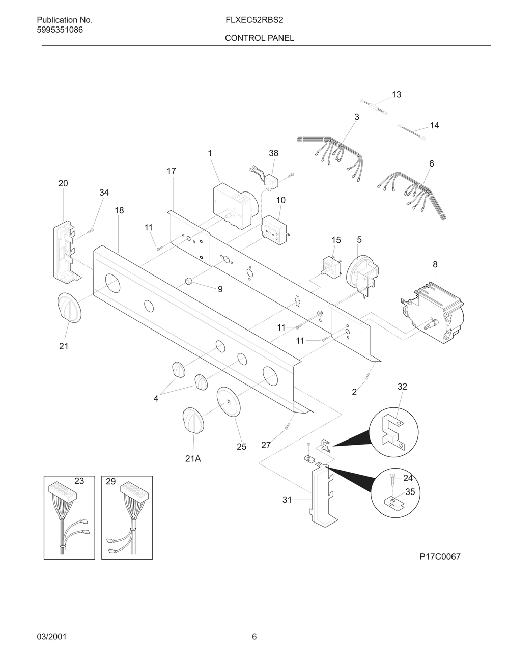 Control Panel Diagram and Parts List for FLXEC52RBS2  Frigidaire Dryer
