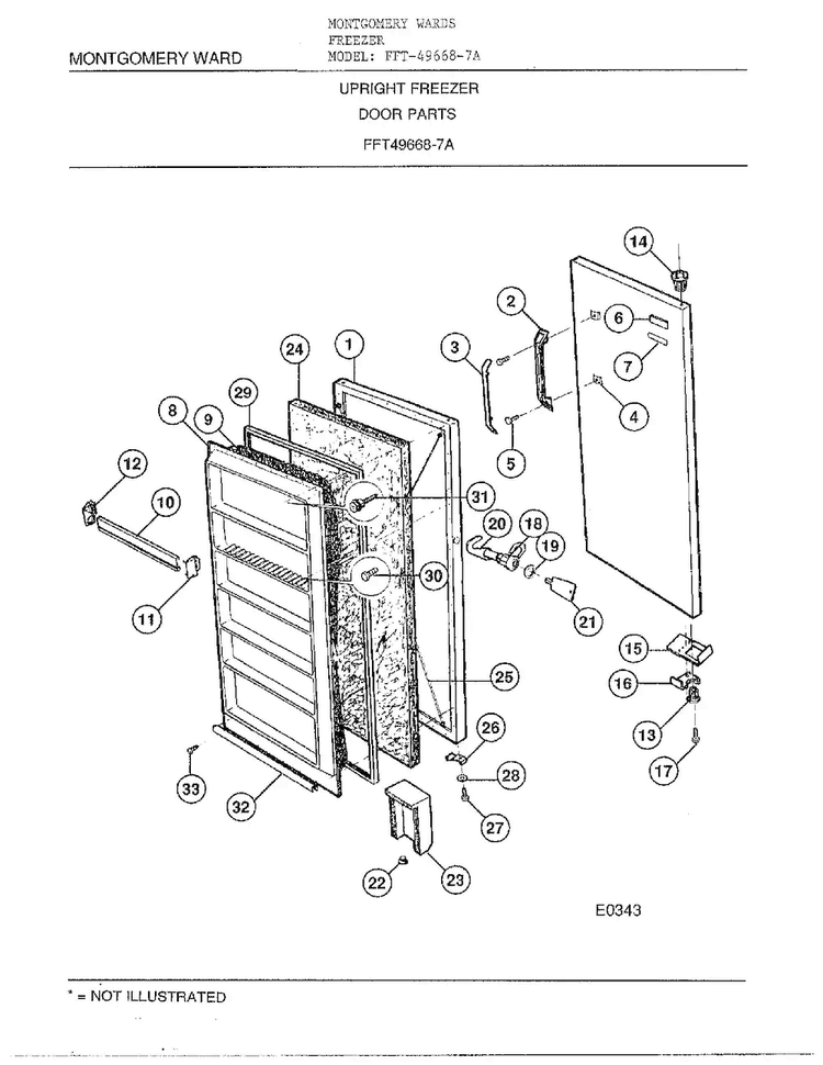 Door Parts Diagram and Parts List for 49668-7A  Frigidaire Freezer