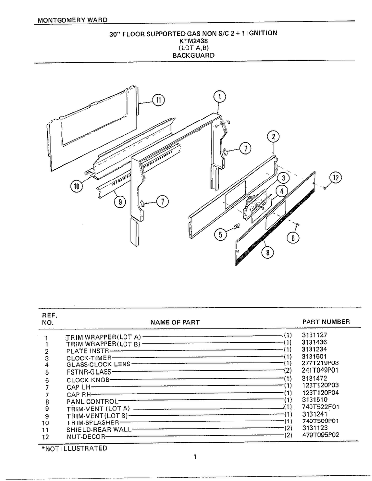30` Floor Backguard Diagram and Parts List for 2438A  Frigidaire Range