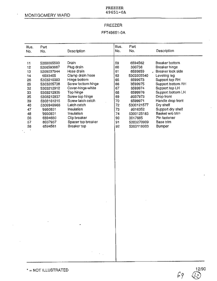 Freezer Page 4 Diagram and Parts List for 49651-0A  Frigidaire Freezer