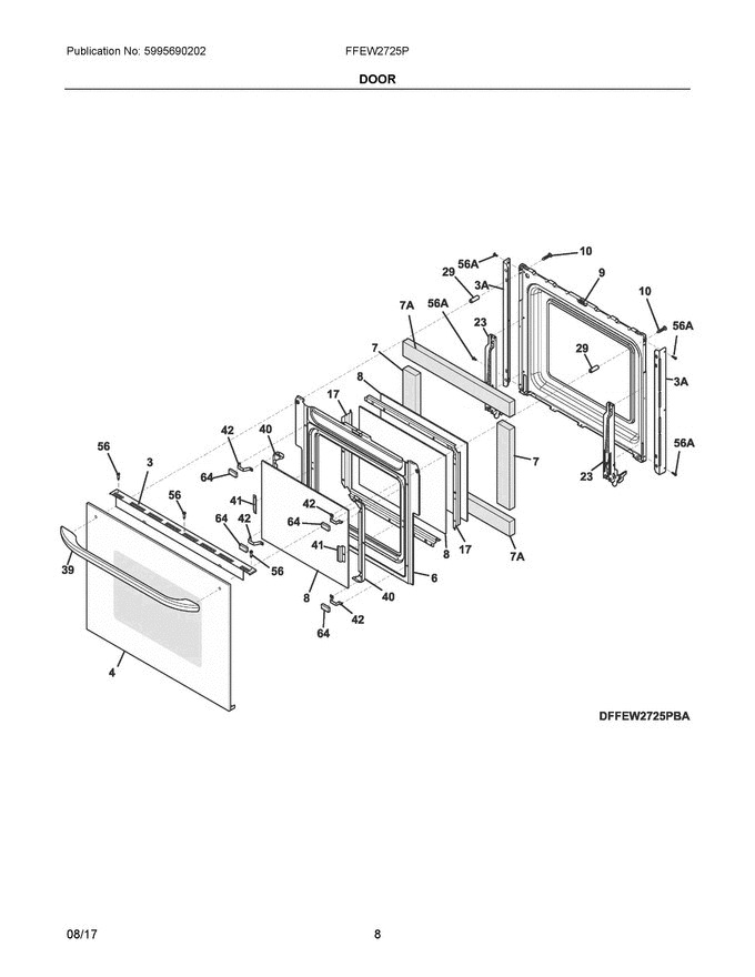 04 - Door Diagram and Parts List for FFEW2725PBE  Frigidaire Range