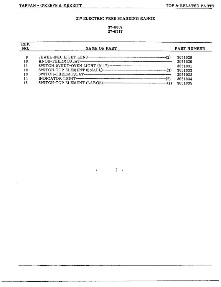Top Page 2 Diagram and Parts List for 37-0117  Frigidaire Range