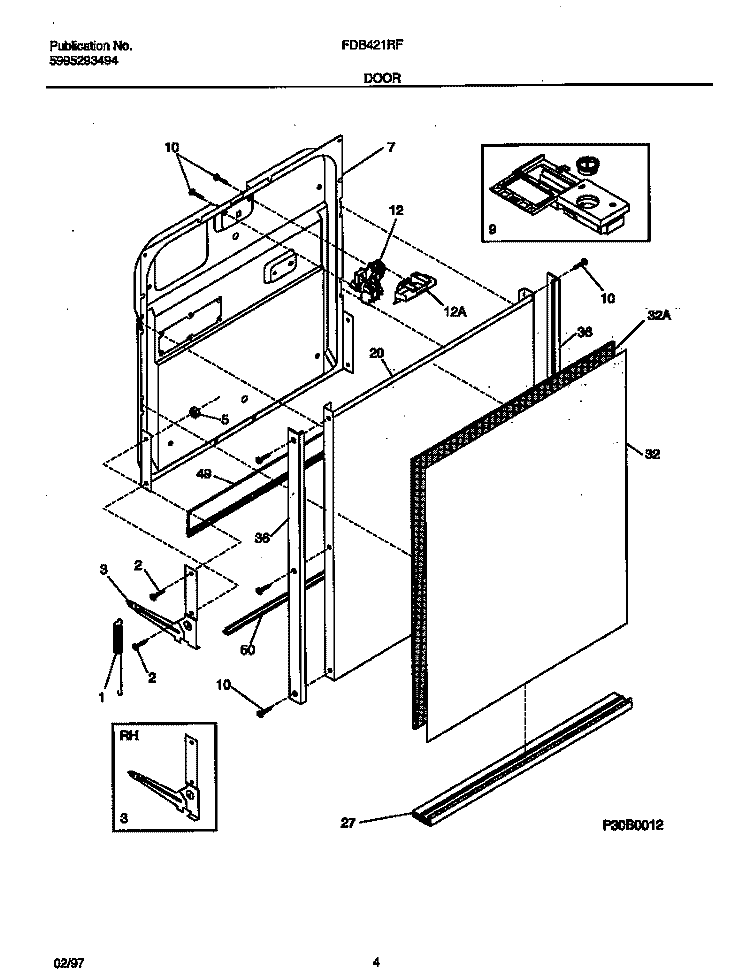DOOR Diagram and Parts List for FDB421RFS2  Frigidaire Dishwasher