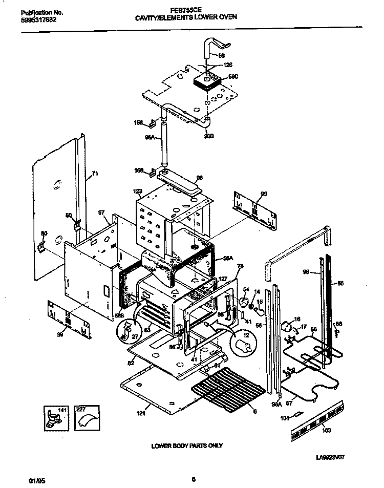 CAVITY / ELEMENTS LOWER OVEN Diagram and Parts List for FEB755CESF  Frigidaire Wall Oven
