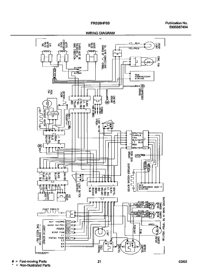 WIRING DIAGRAM Diagram and Parts List for FRS26HF6BQ2  Frigidaire Refrigerator