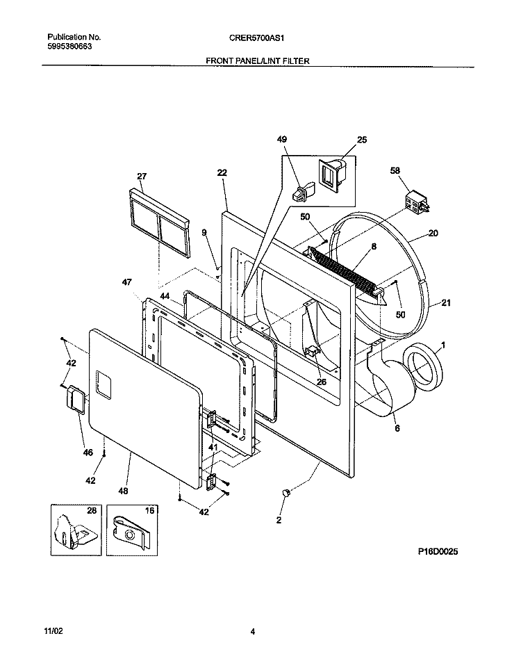 FRONT PANEL / LINT FILTER Diagram and Parts List for CRER5700AS1  Frigidaire Dryer