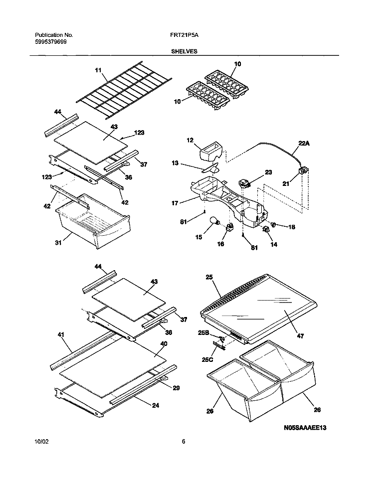SHELVES Diagram and Parts List for FRT21P5AB7  Frigidaire Refrigerator