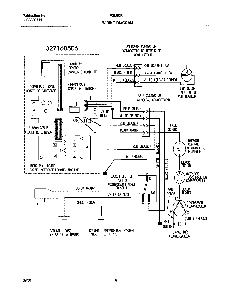 WIRING DIAGRAM Diagram and Parts List for FDL60K1  Frigidaire Dehumidifier