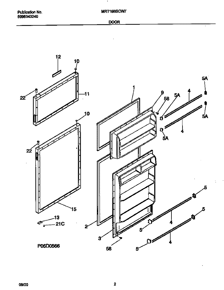 DOOR Diagram and Parts List for MRT18BSCW7  Frigidaire Refrigerator