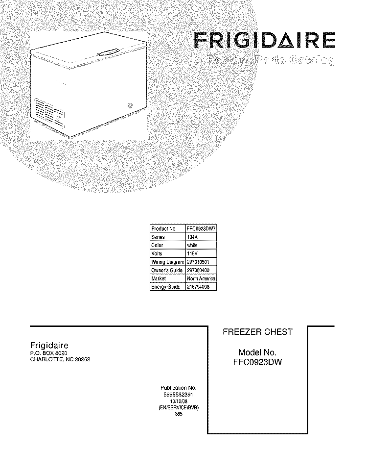 COVER Diagram and Parts List for FFC0923DW7  Frigidaire Freezer
