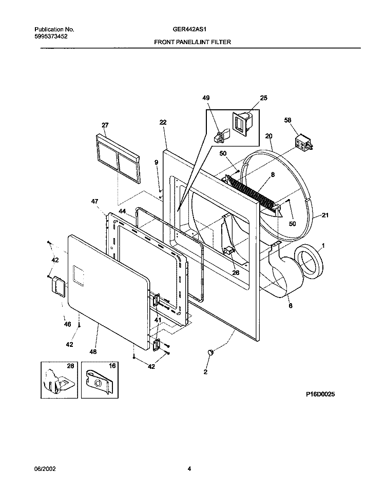 FRNT PNL, DOOR Diagram and Parts List for GER442AS1  Gibson Dryer