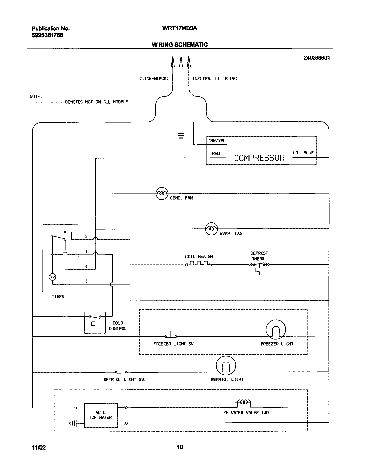 WIRING SCHEMATIC Diagram and Parts List for WRT17MB3AQ3  Westinghouse Refrigerator