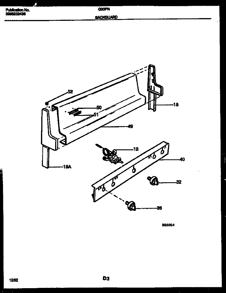 BACKGUARD Diagram and Parts List for G30PNL7  Frigidaire Range