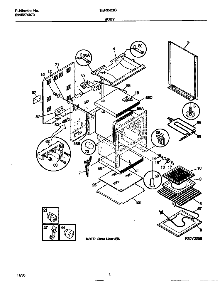 BODY Diagram and Parts List for TEF352SCWB  Tappan Range