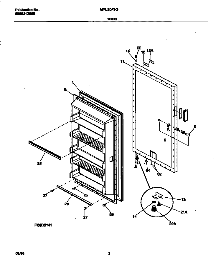 DOOR Diagram and Parts List for MFU20F3GW2  Frigidaire Freezer