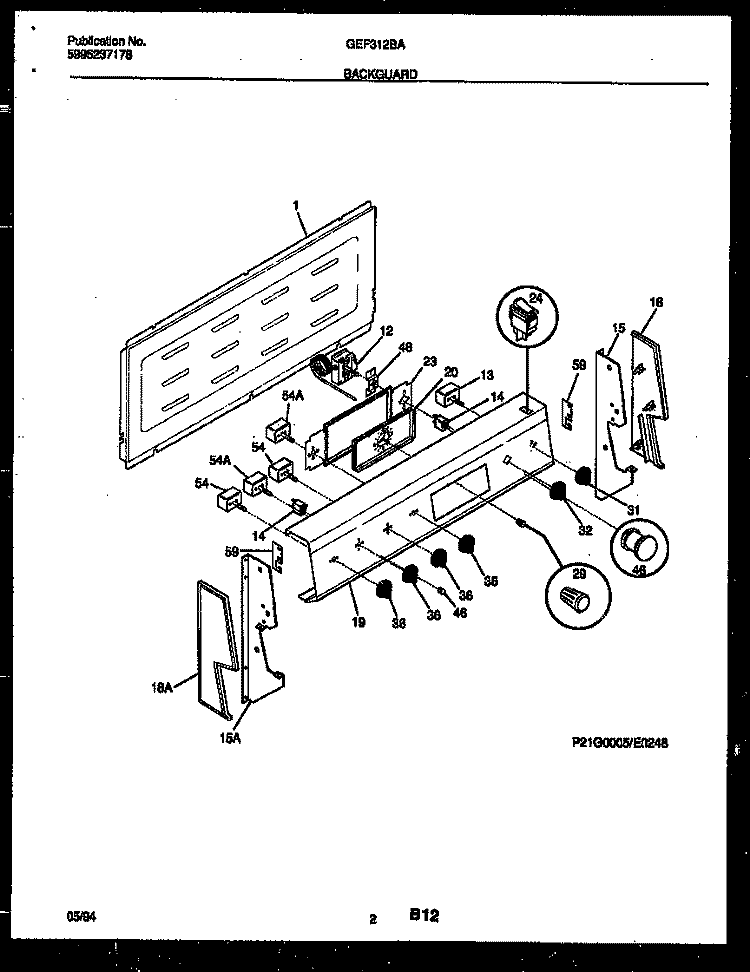 BACKGUARD Diagram and Parts List for GEF312BAWA  Gibson Range