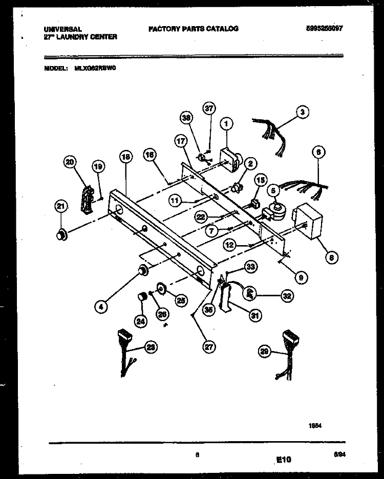 CONSOLE AND CONTROL PARTS Diagram and Parts List for MLXG62RBW0  Tappan Washer Dryer Combo