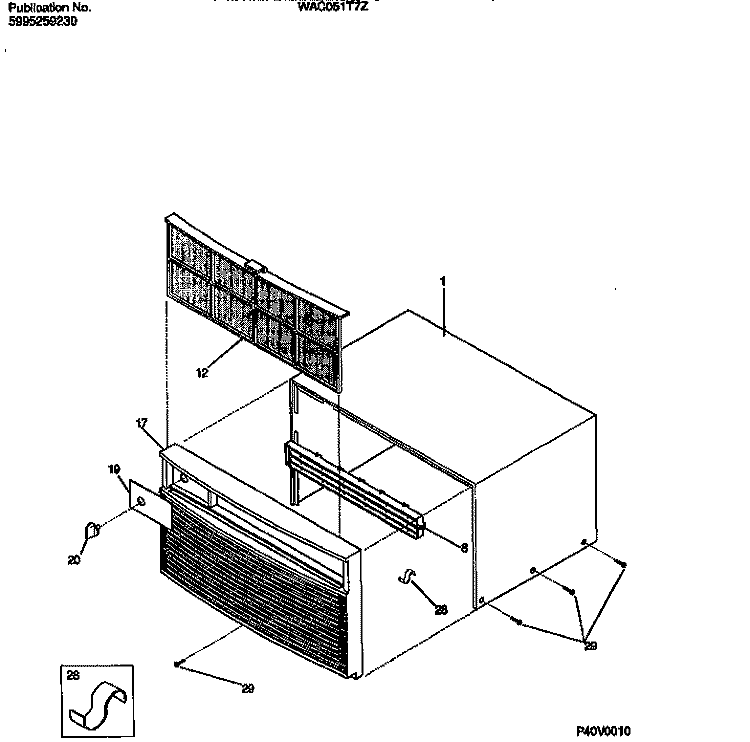 CABINET FRONT AND WRAPPER Diagram and Parts List for WAC051T7Z5  Frigidaire Air Conditioner