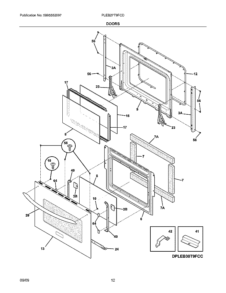 DOORS Diagram and Parts List for PLEB27T9FCD  Frigidaire Wall Oven