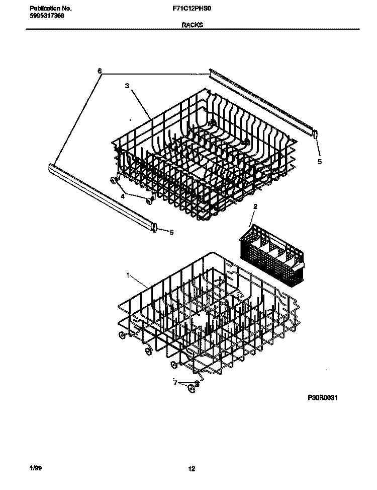 RACK Diagram and Parts List for F71C12PHS0  Frigidaire Dishwasher