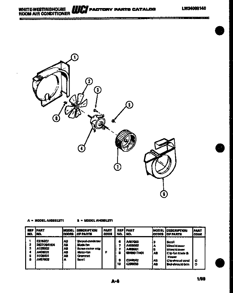 AIR HANDLING PARTS Diagram and Parts List for AH095L2T1  Frigidaire Air Conditioner