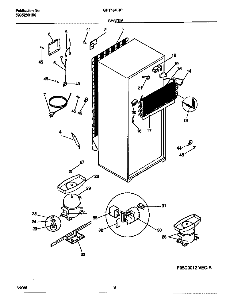 SYSTEM Diagram and Parts List for GRT18RRCW2  Gibson Refrigerator