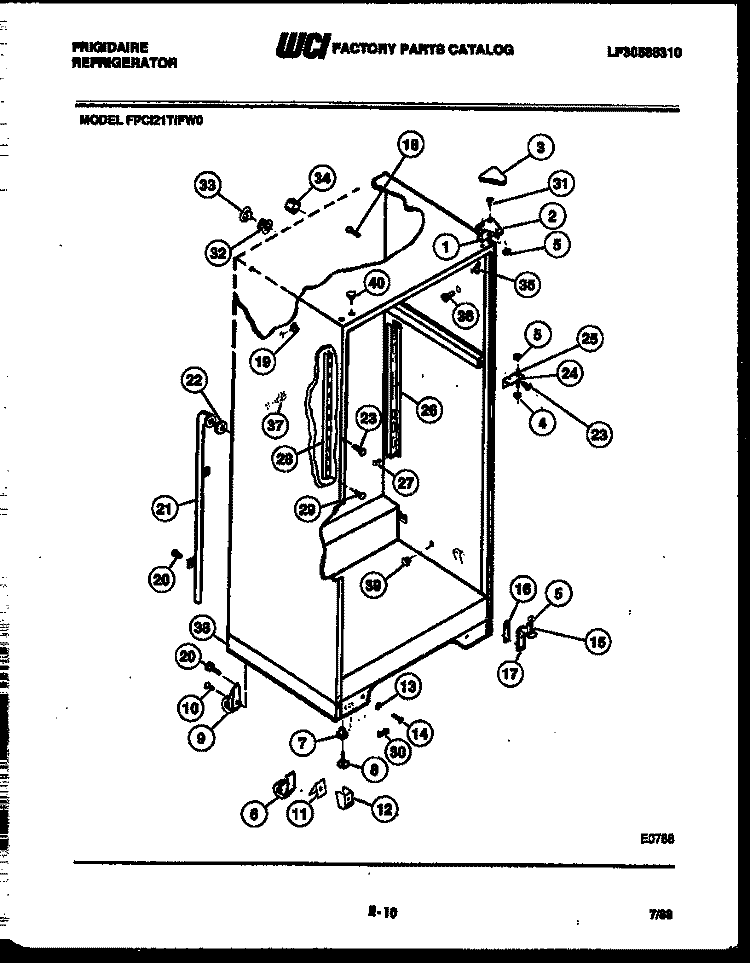 CABINET PARTS Diagram and Parts List for FPCI21TIFA0  Frigidaire Refrigerator