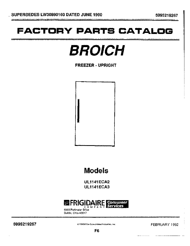 COVER Diagram and Parts List for UL1141ECA3  Frigidaire Freezer