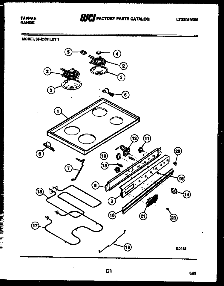 COOKTOP AND BROILER PARTS Diagram and Parts List for 37-2539-00-01  Tappan Range