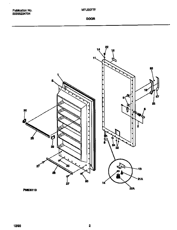DOOR Diagram and Parts List for MFU20F7FW0  Frigidaire Freezer