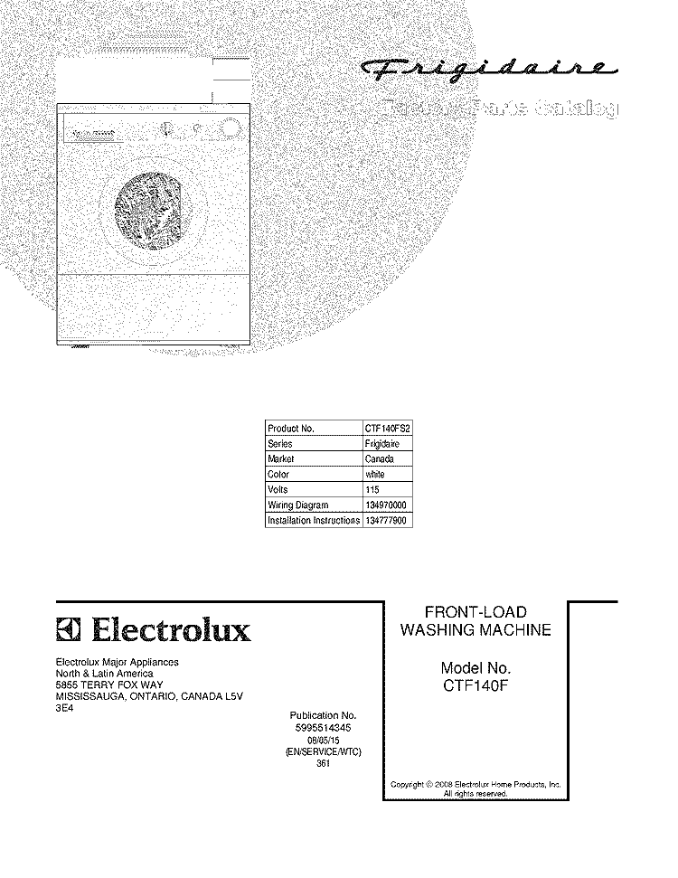 COVER Diagram and Parts List for CTF140FS2  Frigidaire Washer