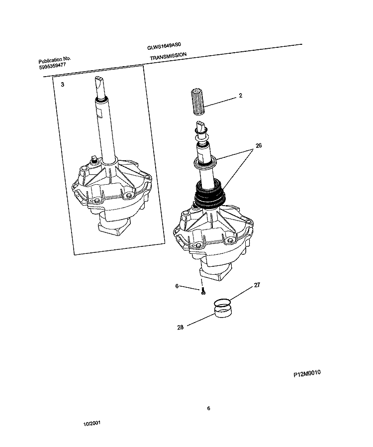 TRANSMISSION Diagram and Parts List for GLWS1649AS0  Frigidaire Washer