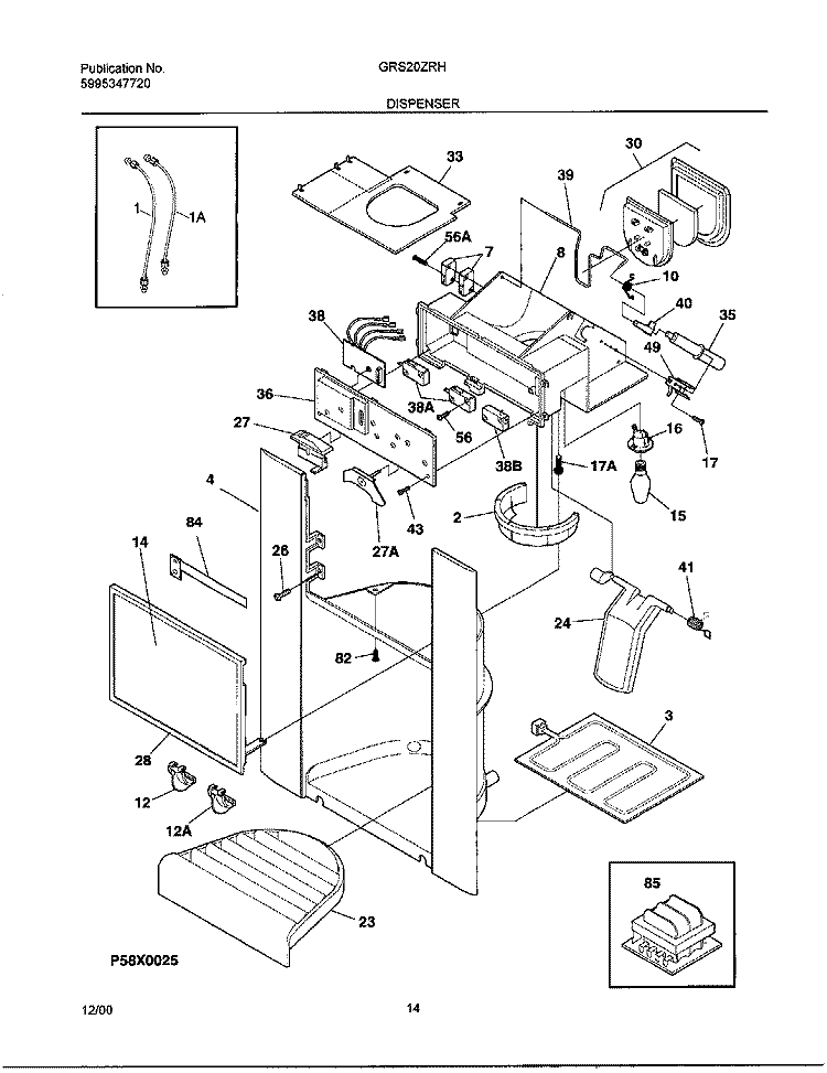 DISPENSER Diagram and Parts List for GRS20ZRHD8  Gibson Refrigerator