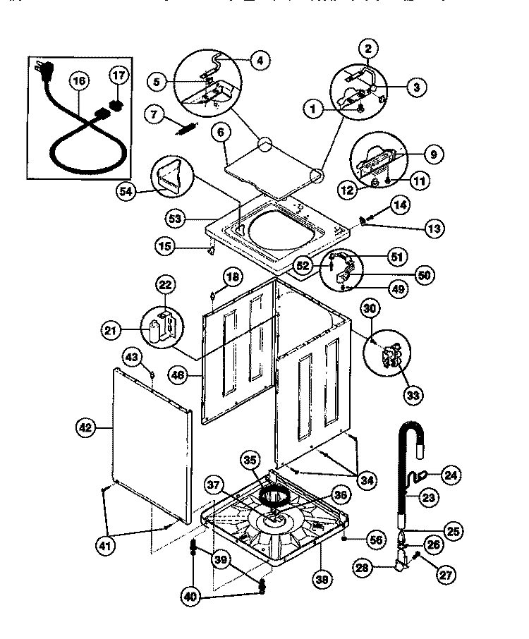 SIDES & TOP Diagram and Parts List for TWX645RBW1  Tappan Washer
