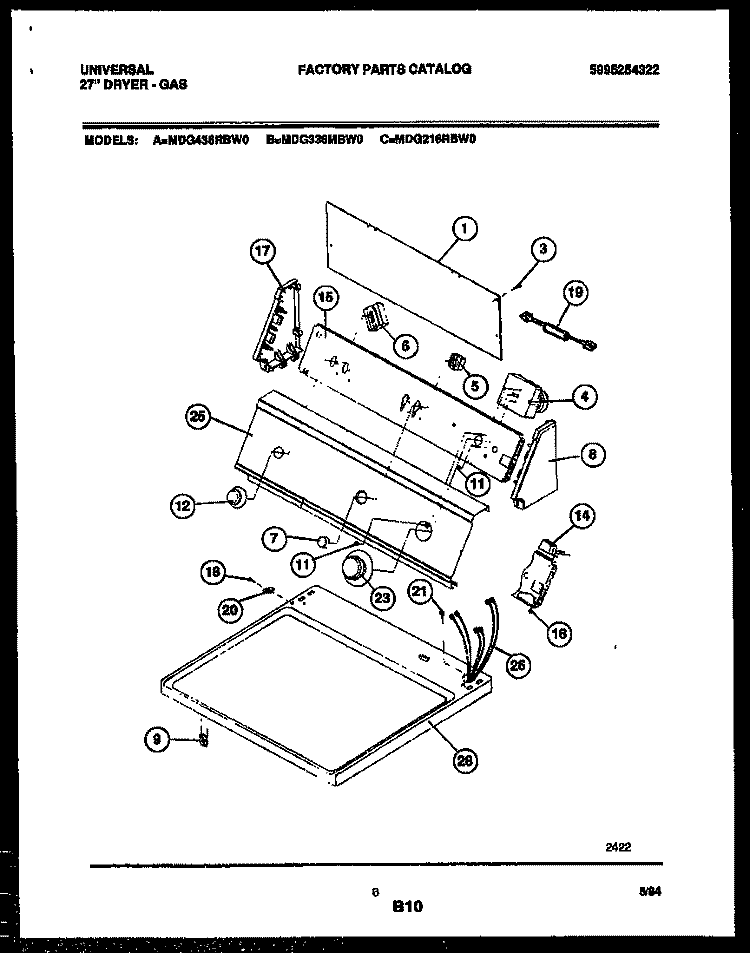 CONSOLE AND CONTROL PARTS Diagram and Parts List for MDG336MBW0  Tappan Dryer
