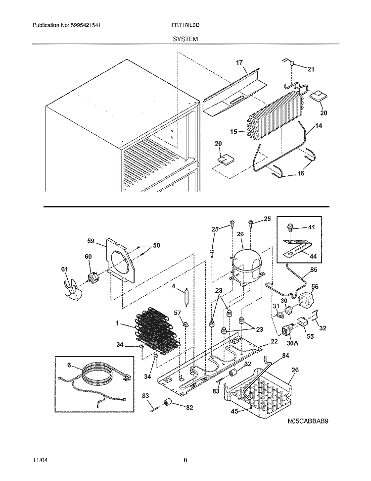 SYSTEM Diagram and Parts List for FRT18IL6DQ6  Frigidaire Refrigerator