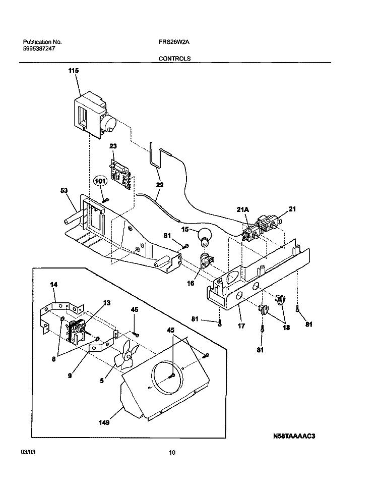 CONTROLS Diagram and Parts List for FRS26W2AW6  Frigidaire Refrigerator