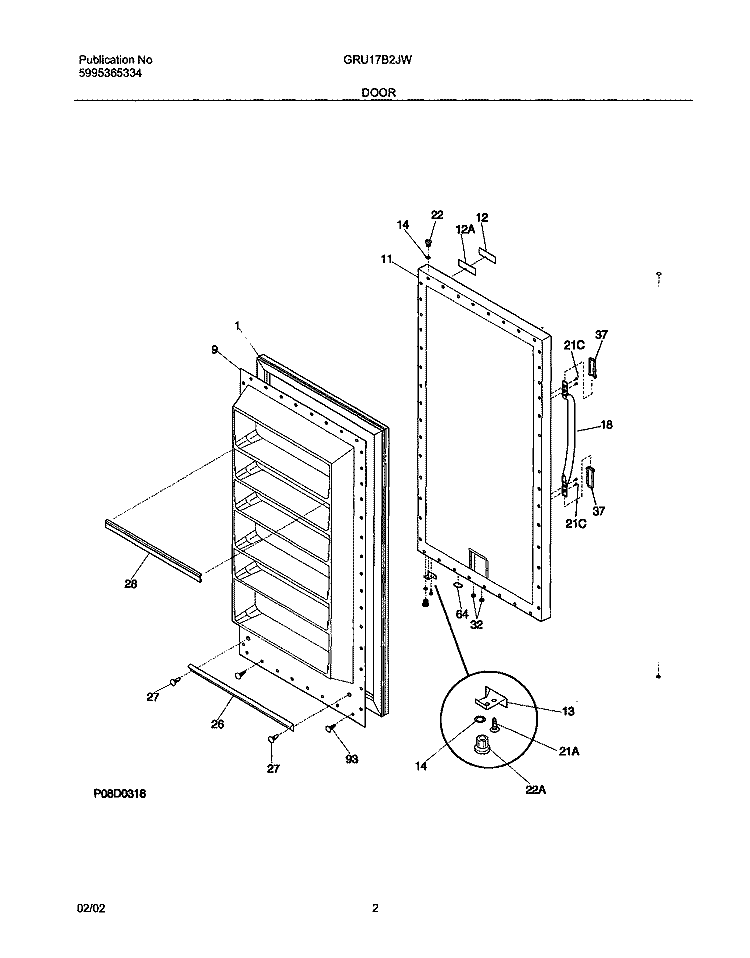 DOOR Diagram and Parts List for GRU17B2JW4  Gibson Refrigerator