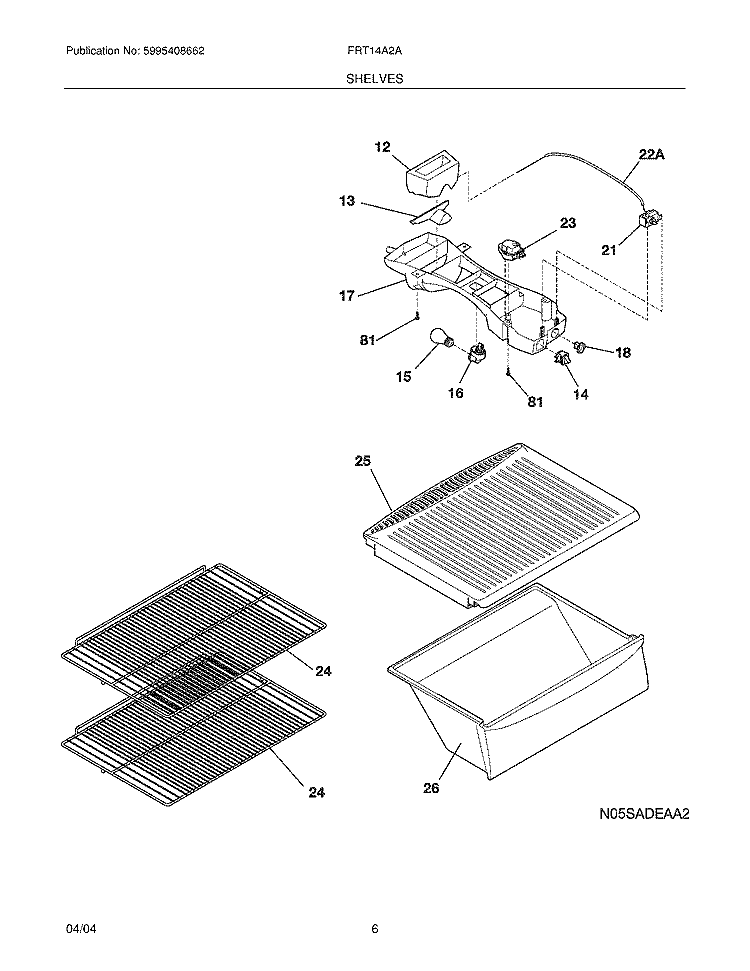 SHELVES Diagram and Parts List for FRT14A2AZ4  Frigidaire Refrigerator